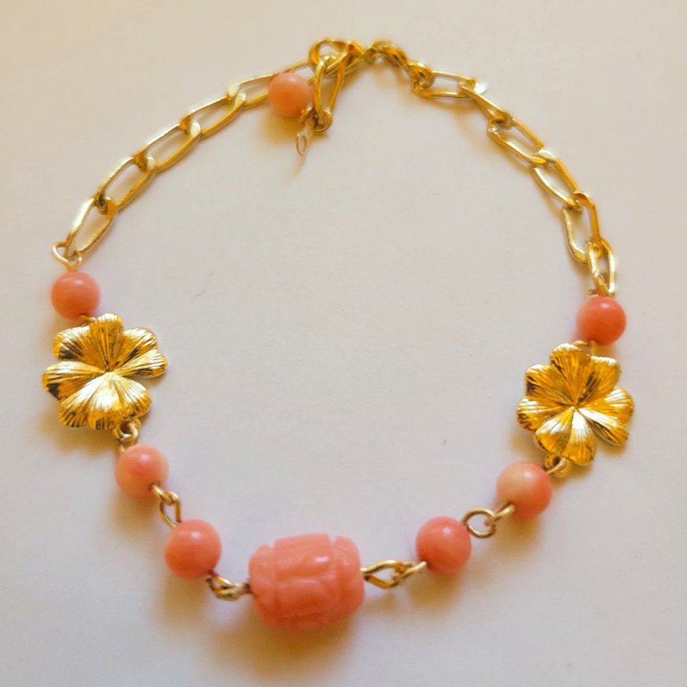 NEW Angel Skin Coral Bracelet w/ carved barrel coral